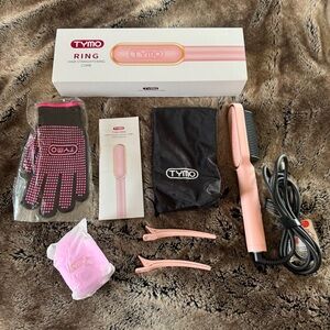 TYMO Ring Hair Straightener Brush Comb Pink Rose Gold Iron HC 100R Tested W/case